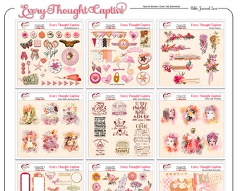 Every Thought Captive Bible Journaling Kit Digital & Printable Clusters, Blendable Transfers,  Travelers Notebook, Bible Verses, Mixed Media