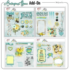 Contagious Grace Add-On Clip Art (Both digital pngs and Printable PDFs) for Bible Journaling, Planners, Turquoise Yellow