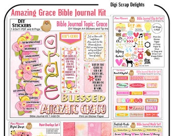 Bible Journal Kit Amazing Grace (Set 1) BOTH Printable & Digital Kits. PDFs or PNG Drag and Drop in Image Editor  (PSE)