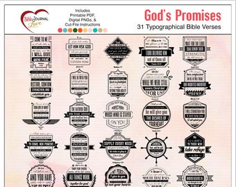 31 Bible Verses on God's Promises Theme in Printable PDFs, Digital PNGs