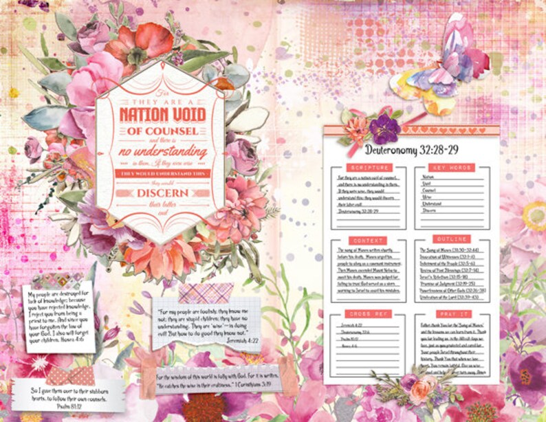 Watercolor Floral Junk Journal Pages: Pink, Orange, Purple (PDF) image 2