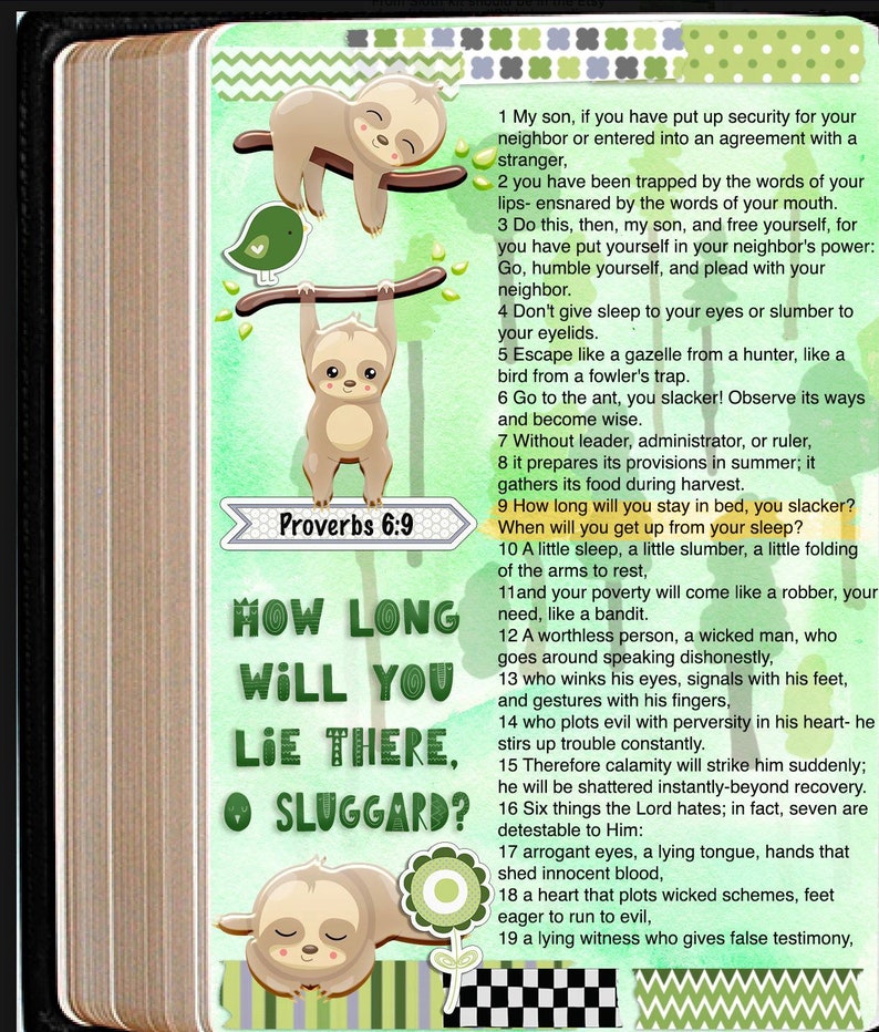 Sloth Bible Journaling Kit Printables and Digital Kits: Art Clip Art Images image 5