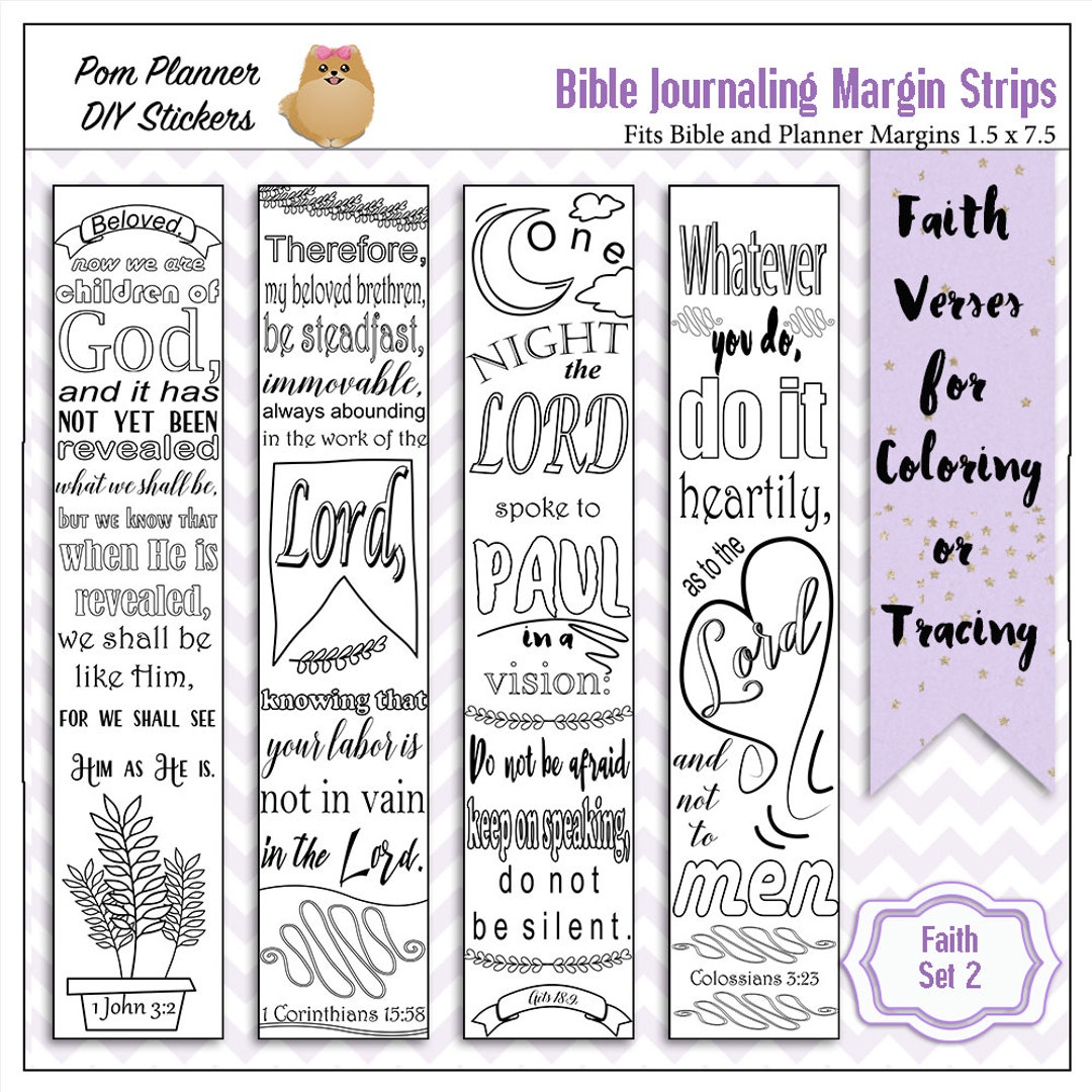 Printable Coloring Bible Journaling Margin Strips Faith Verses for Wide ...