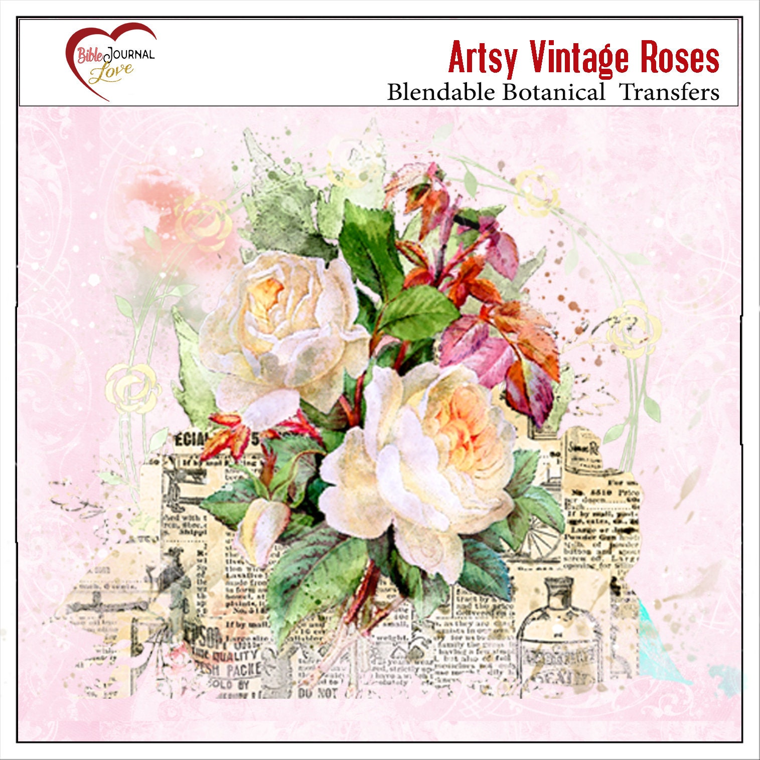Artsy Vintage Roses Botanical Blendables Transfers Clusters - Etsy