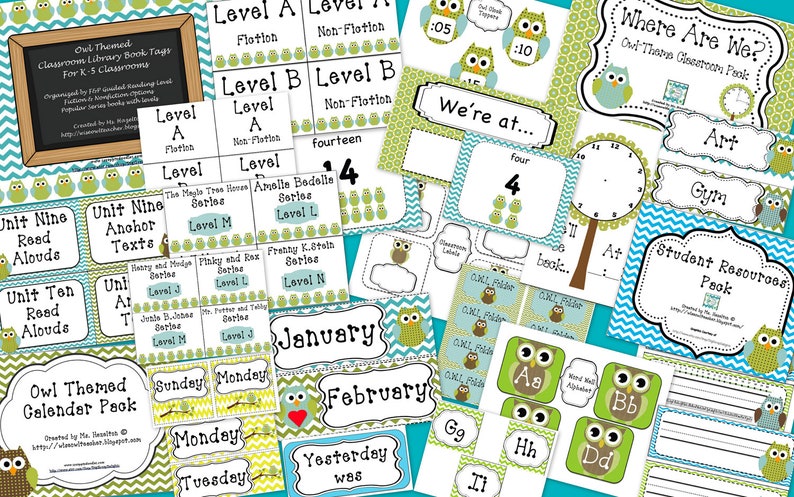 SALE Owl Digital Scrapbooking Kit Blue, Green, Brown Owl Clip Art & Owls Woodland for Birthday Invites, Instant Download image 4