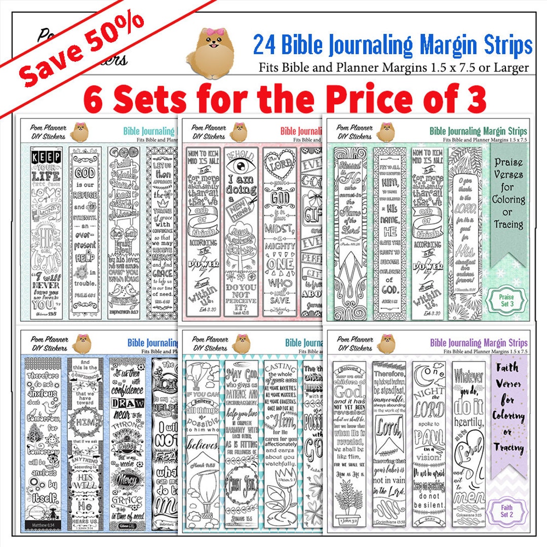Save 50% Bible Journaling Margin Strips 24 Printable Coloring or Trace ...