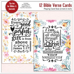 12 Bijbelvers aquarel bloemenkaarten voor Bijbeljournaling, Tip-Ins, Junk Journals, Geschenken, Inclusief: PDF's en digitale PNG's en geknipte bestanden afbeelding 8
