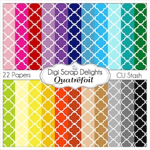 Quatrefoil Digital Paper: Scrapbook Backgrounds, Commercial Use (Digital Download)