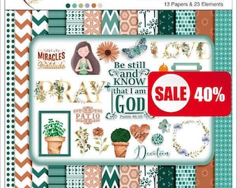 Be Still Bible Journaling Kit, Praying Girl, Papers and Elements (Digital Download)