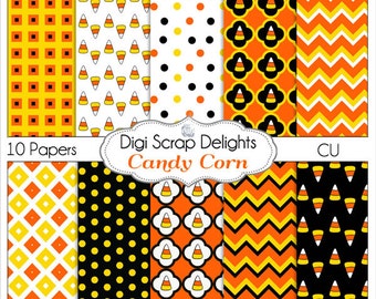Haloween Digital Papers Candy Corn Black Orange Yellow Fall / Autumn Teacher,  Card Making, Crafts, Instant Download