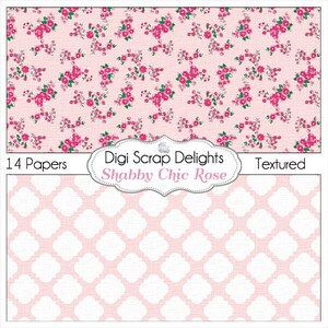 Shabby Chic Rose Papers Cath Kidson Style Digital Papers for Digital Scrapbooking, Card Making, Photo Backgrounds, Instant Download image 2