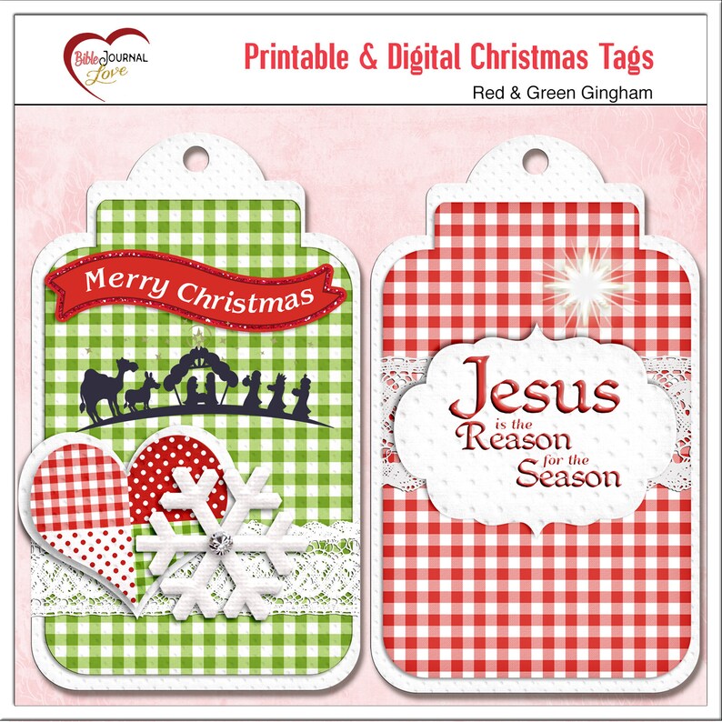 Christian Printable Christmas Tags Red Green Gingham Jesus - Etsy