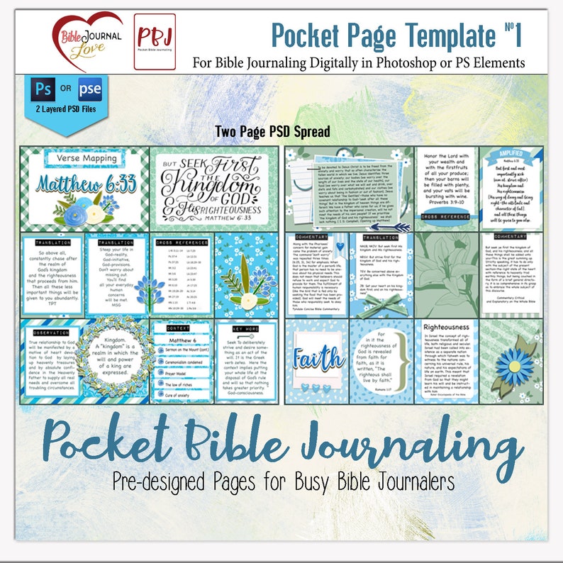 Pocket Bible Journaling Template Kit 1 Verse Mapping 2 PSD Etsy