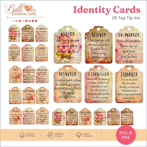SALE: Printable Who I am In Christ ID Bible Journal Cards, Washi Tape into your Bible or Put on Key Ring as Gift