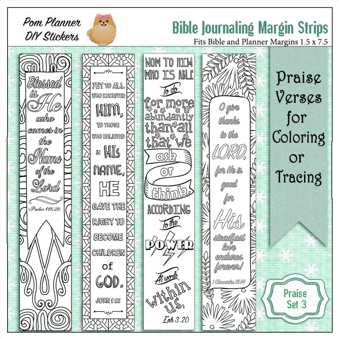 Printable Coloring Bible Journaling Margin Strips Faith Verses for Wide ...