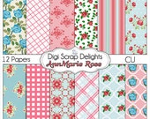 Vintage Rose Digital Scrapbook Paper: Shabby Chic Style (Digital Download)