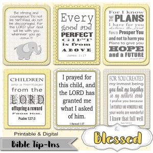 Blessed Bible Journaling Tip Ins, 3x4 Journal Cards, Project Life, Digital Scrapbooking, Yellow, Gray Printable image 1