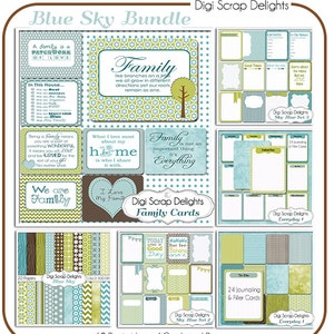 Sky Blue Scrapbook Cards: Project Life Style (Digital Download)