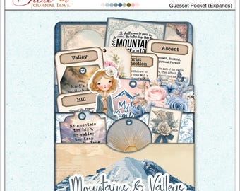 Mountains Bible Journal Ephemera Kit, Scripture Tags Pockets (PDF & PNG) Faith Folio Loaded Pocket
