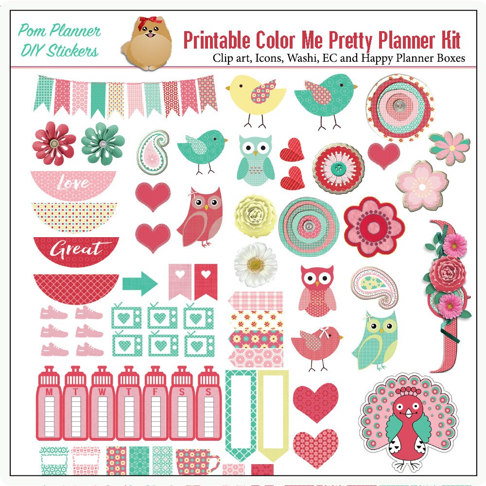 Planner Kit Color Me Pretty Printable Stickers Kit Spring - Etsy