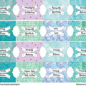 Printable Bible Tabs for Bible Journalling / 66 Books of the Bible / & Blank Tabs/ Blue, Green, Purple, Watercolor and Glitter image 5