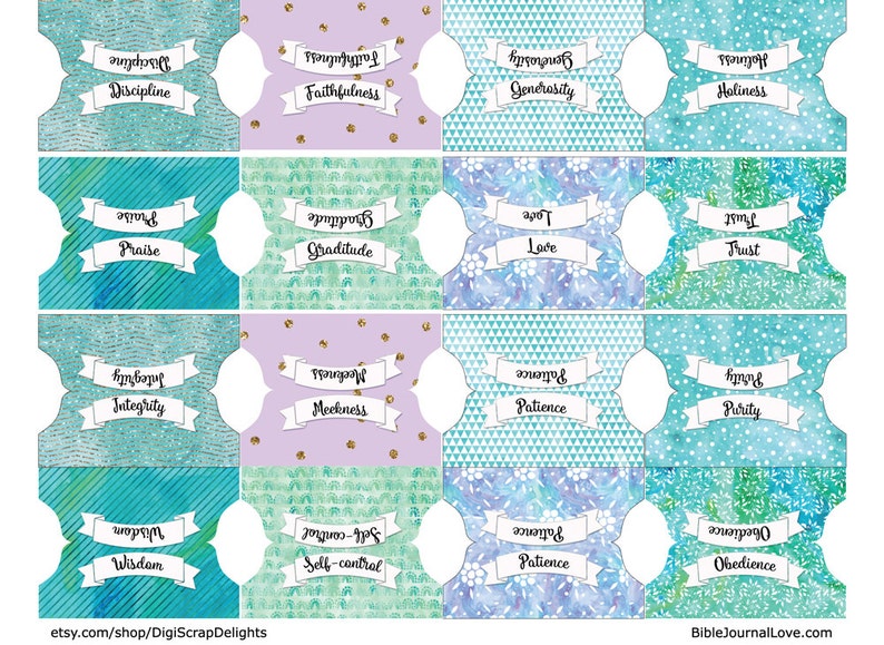 Printable Bible Tabs for Bible Journalling / 66 Books of the Bible / & Blank Tabs/ Blue, Green, Purple, Watercolor and Glitter image 5