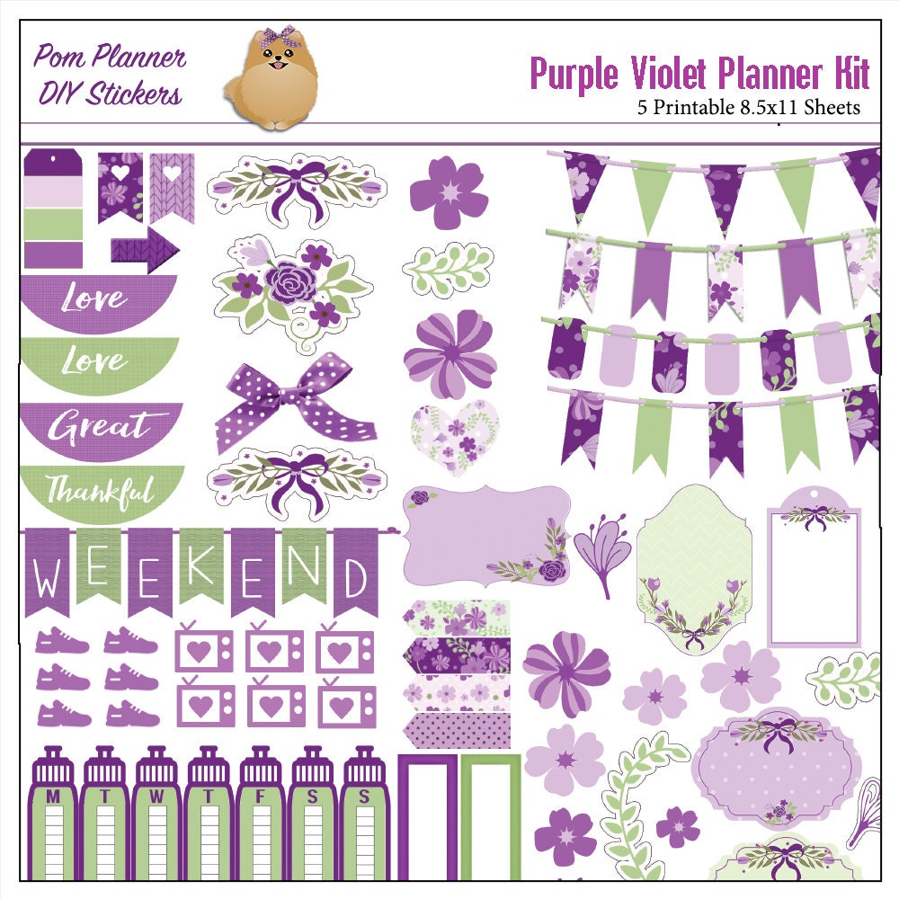 Planner Kit Purple Violet Printable Stickers / 5 Pdf Clip | Etsy