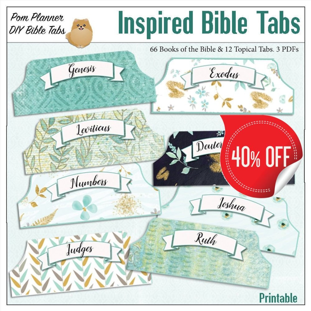 Printable Bible Tabs for Bible Journalling / Inspired Light Teal ...