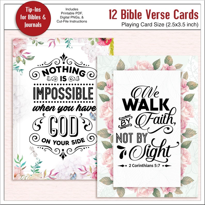 12 Bijbelvers aquarel bloemenkaarten voor Bijbeljournaling, Tip-Ins, Junk Journals, Geschenken, Inclusief: PDF's en digitale PNG's en geknipte bestanden afbeelding 7