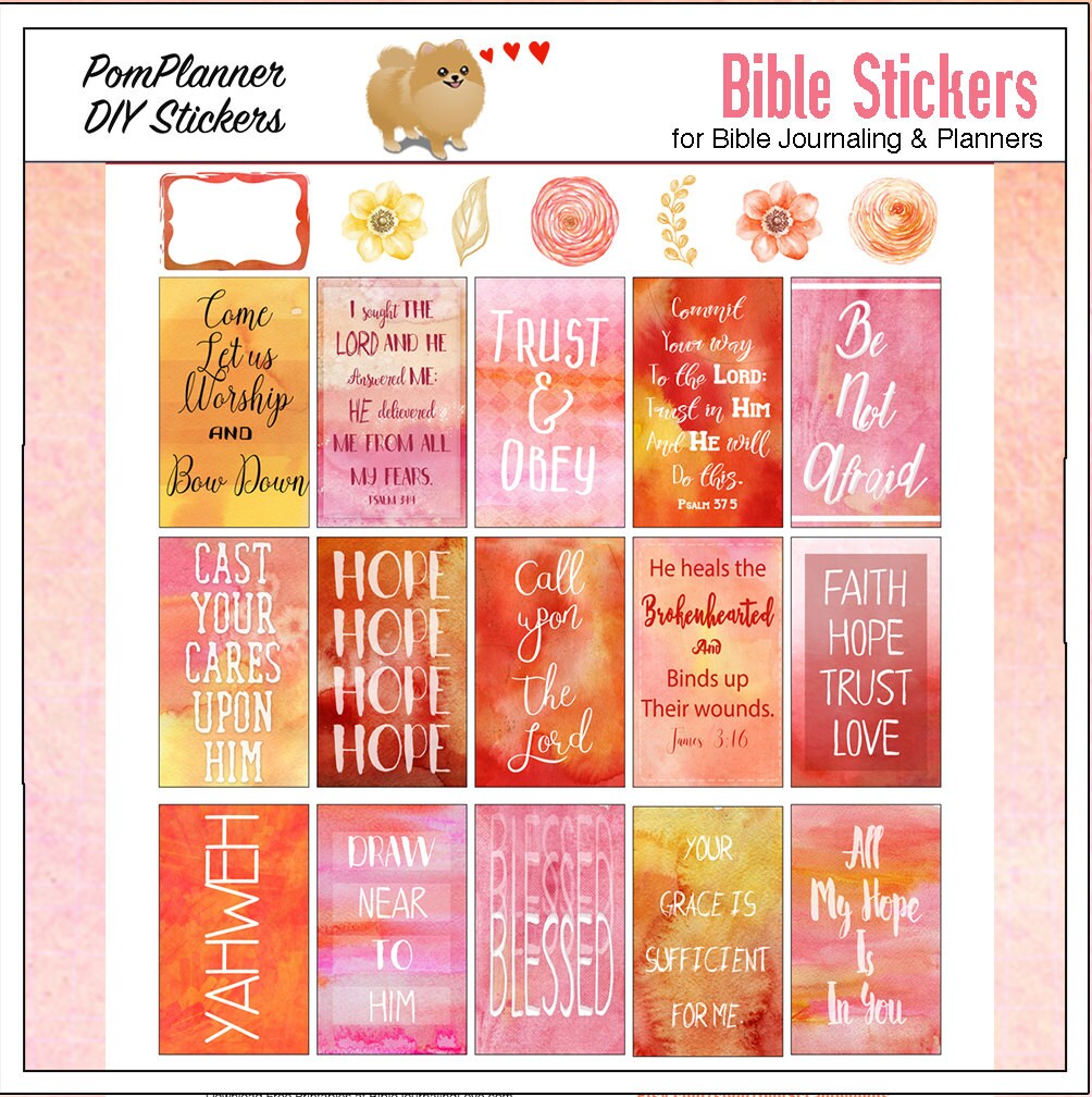 Bible Journal Stickers Digital Watercolor Christian Planner Stickers, Faith  Word Stickers for Bible Margins, Printable