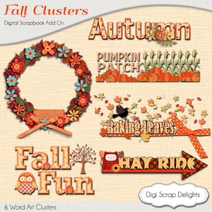 Autumn Cluster Word Art, Fall Wreath, Pumpkin Patch, Raking Leaves, Fal Fun, Fall Teacher Clip Art, Birthday Ideas image 1