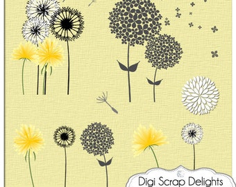 Dandelions Clip Art- Instant Download - Digital Scrapbooking High Resolution Embellishments for Cards & Crafts