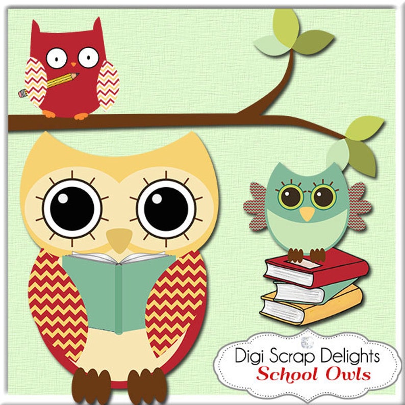 School Owls Clip Art Digital Element for Scrapbooking Card - Etsy