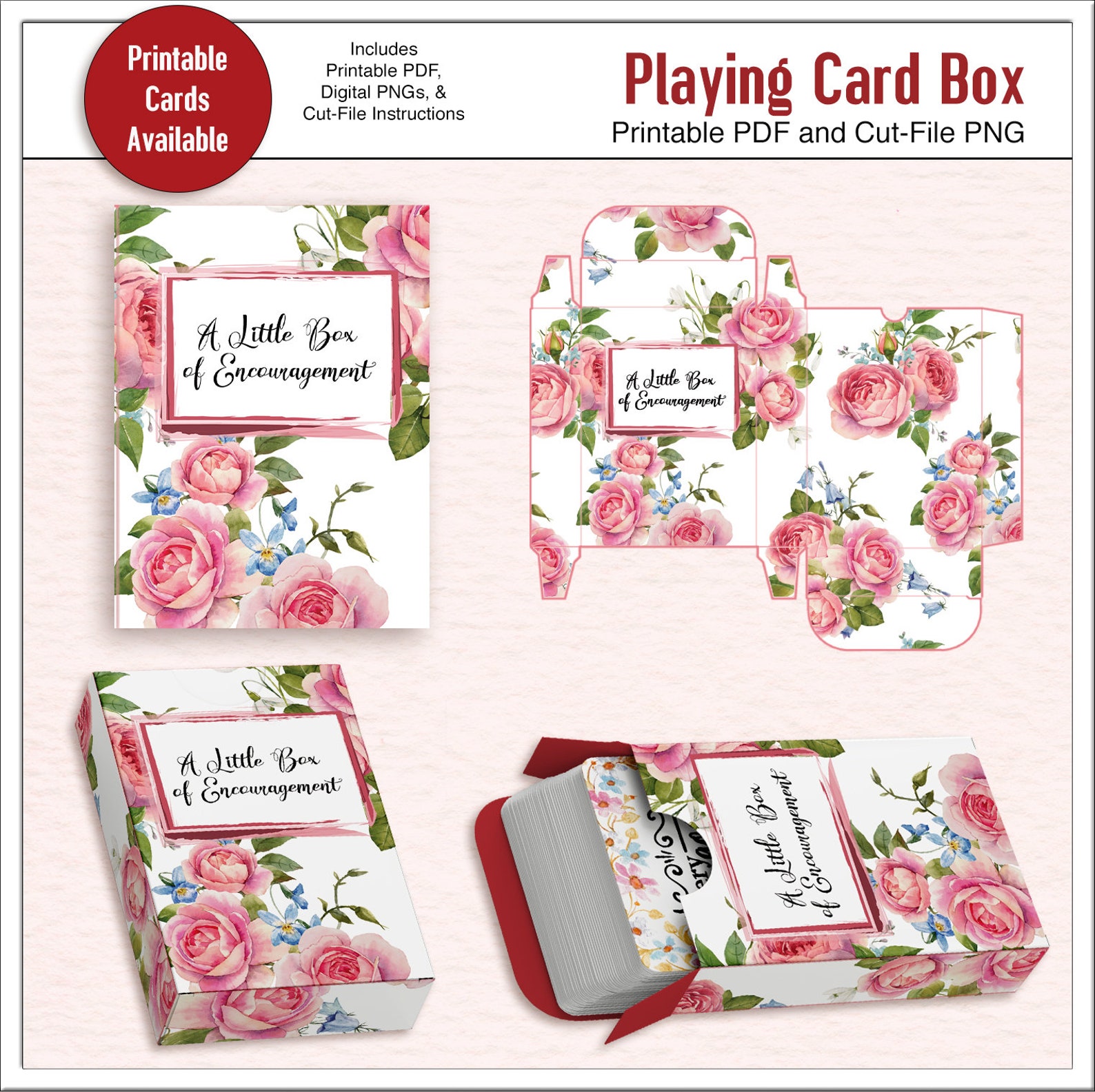 Printable Floral Playing Card Box Template, Includes: Pdfs and Digital ...
