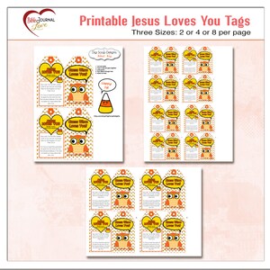 3 Sizes Printable Halloween Scripture Treat Tags. Candy Corn, Owls in Yellow, Orange, Black for Party Favors, Jesus Loves You image 3