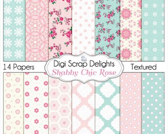 Papeles digitales Shabby Chic Rose: estilo Cath Kidson, scrapbooking (descarga instantánea)
