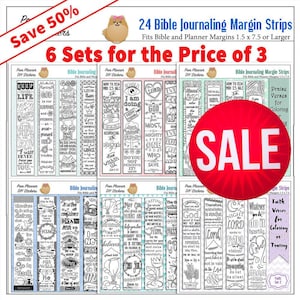 Save 50%! Bible Journaling Margin Strips 24 Printable Coloring or Trace for Wide Bible Margins or Planner Sticker or Bookmarks 6 Sets