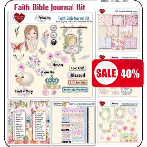Bible Journal Kit: Digital & Printable Faith Travelers Notebook in Watercolor Florals on Faith image 1
