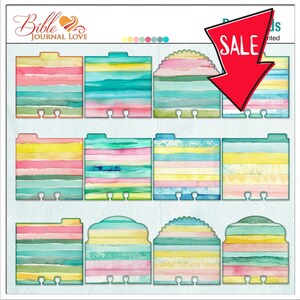 Tarjetas de memoria pintadas con acuarela para diario bíblico y álbumes de recortes, proyectos Rolodex digitales imprimibles en turquesa, amarillo y rosa