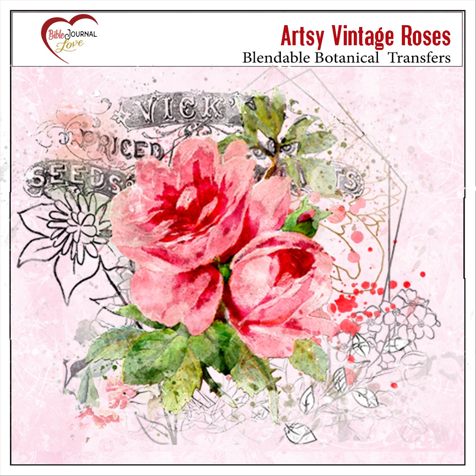 Artsy Vintage Roses Botanical Blendables Transfers Clusters - Etsy