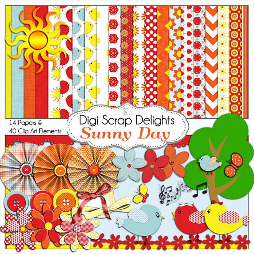 Scrapbook Kit Sunny Day Digital Scrapbook Kit in Yellow, Red, & Orange