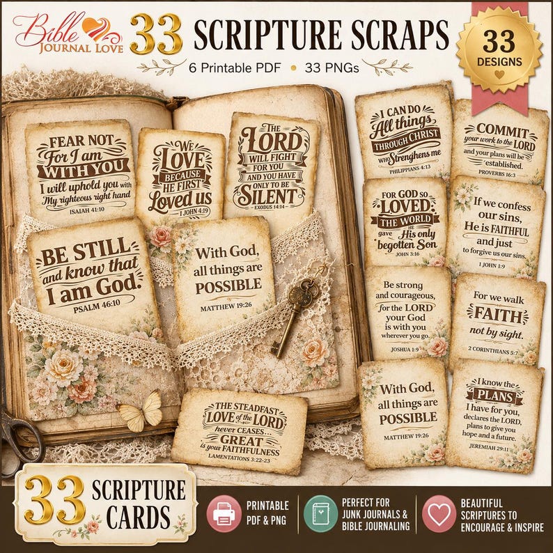 Scripture Count Paper 33 Scripture Scraps, Bible Verses and Junk Journaling: Both Digital and ...
