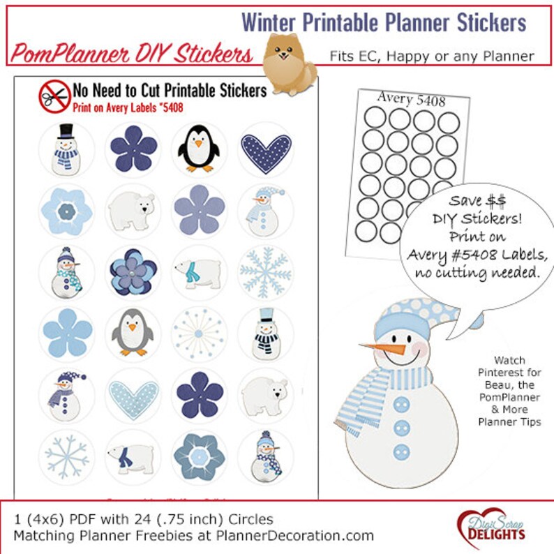 winter printable planner stickers print on avery label 5408 etsy