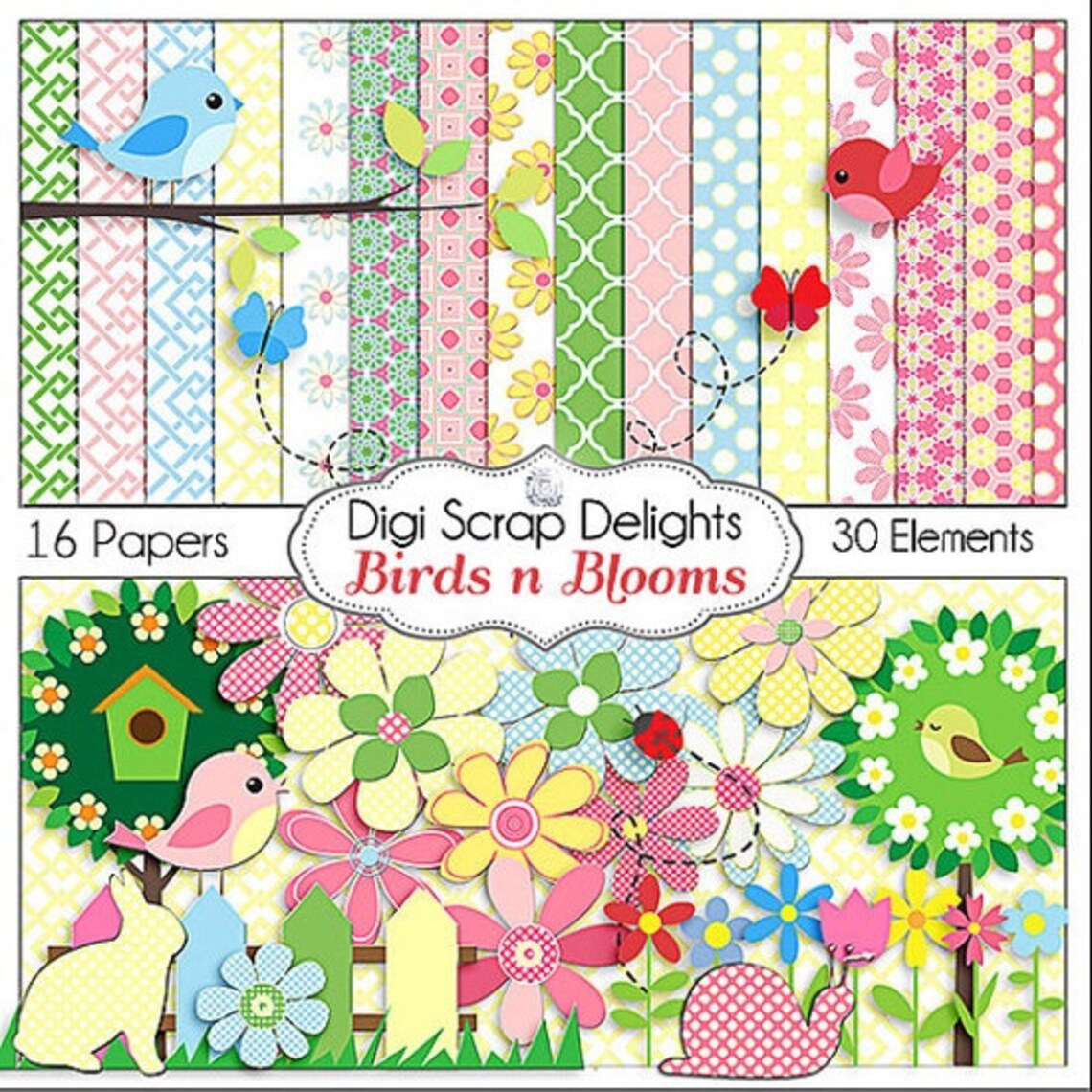 Birds N Blooms Scrapbook Kit for Digital Scrapbooking Card Etsy