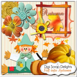 Fall into Autumn Owls Scrapbook Kit Owl Pumpkin Patch Digital Clip Art for Scrapbooking Fall Colors, Fall Festival, Instant Download image 4