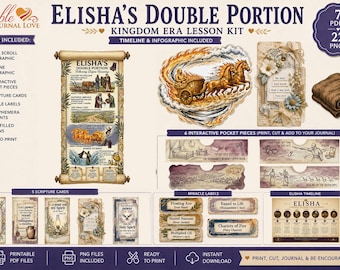 Elisha Bible Journaling Kit | Timeline & Infographic | Scripture Cards, Pockets, PNG Ephemera, Printable PDF