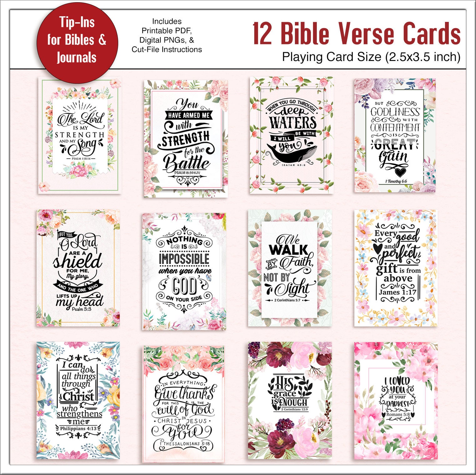 Watercolor Floral Bible Verse Cards for Journaling (PDF & PNG)