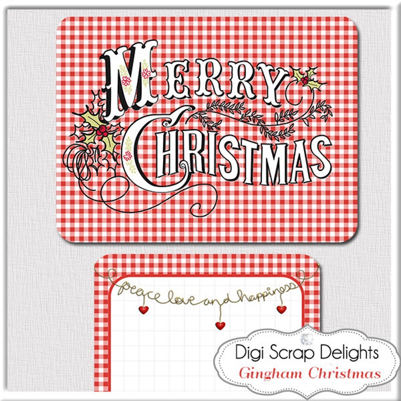 Christmas Gingham 24 Pocket Journal Cards, Printable, Red, Green Project Life Cards, Digital Scrapbooking image 2