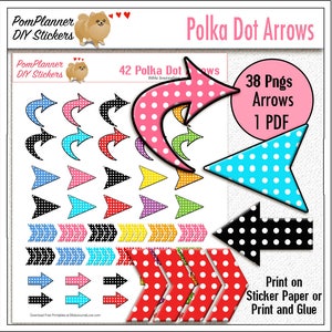 Polka Dot Arrows: Both Digital AND Printable Word Art stickers for Bible Journaling. 1 Printable pdfs and 42 png Digital Stamps