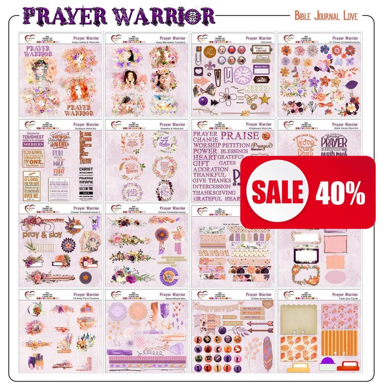 Prayer Warrior Bible Journaling Kit: Digital Transfers, Verses (Digital Download) image 1